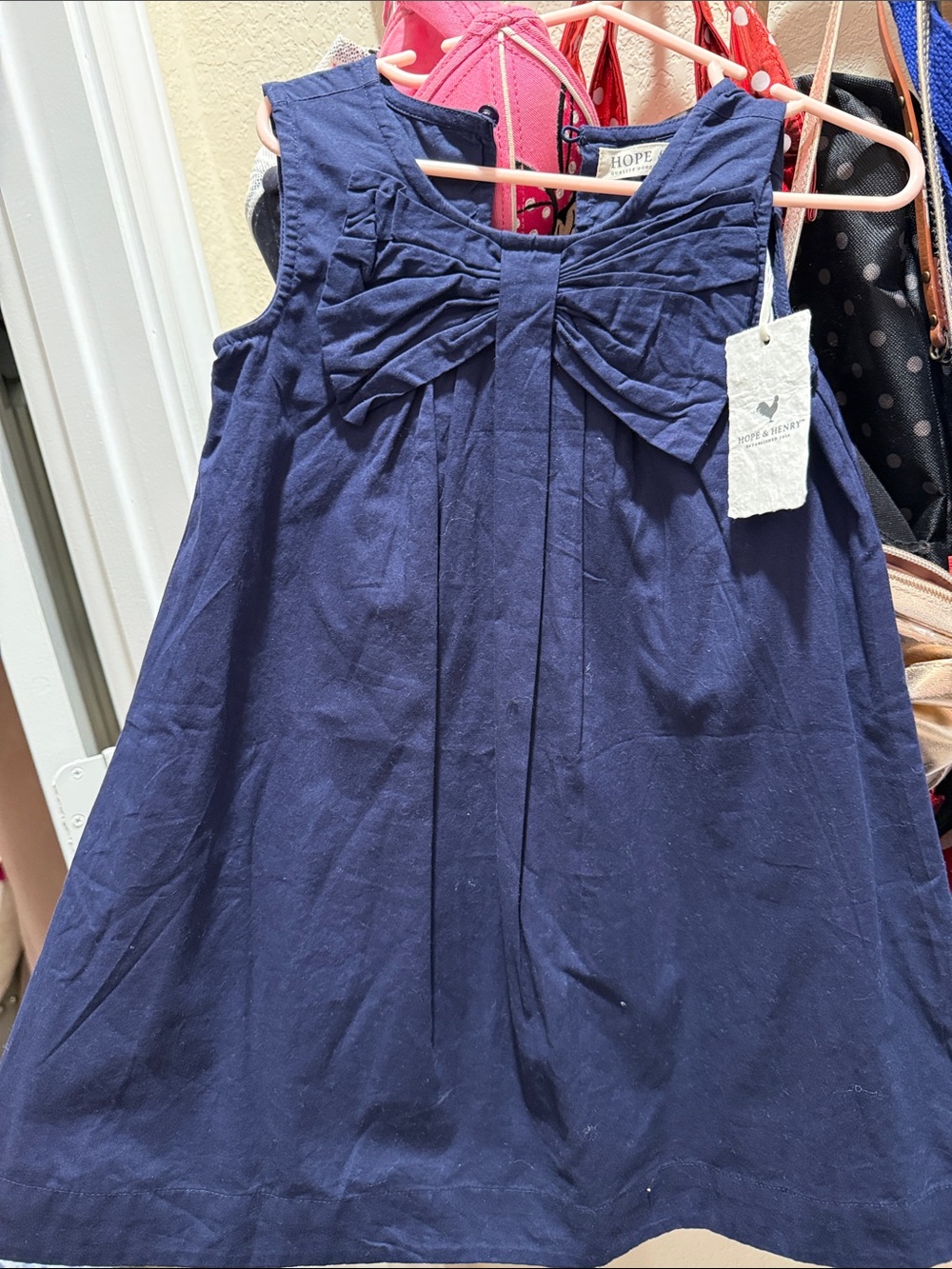 Hope & Henry Navy Bow-Front Sleeveless A-Line Dress for Girls